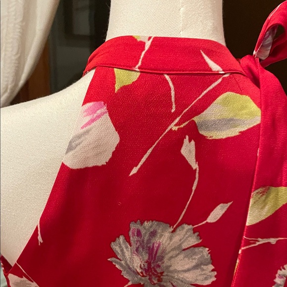 Banana Republic Red and White Floral Dress XS EUC Maxi Lined Pockets - Picture 10 of 13
